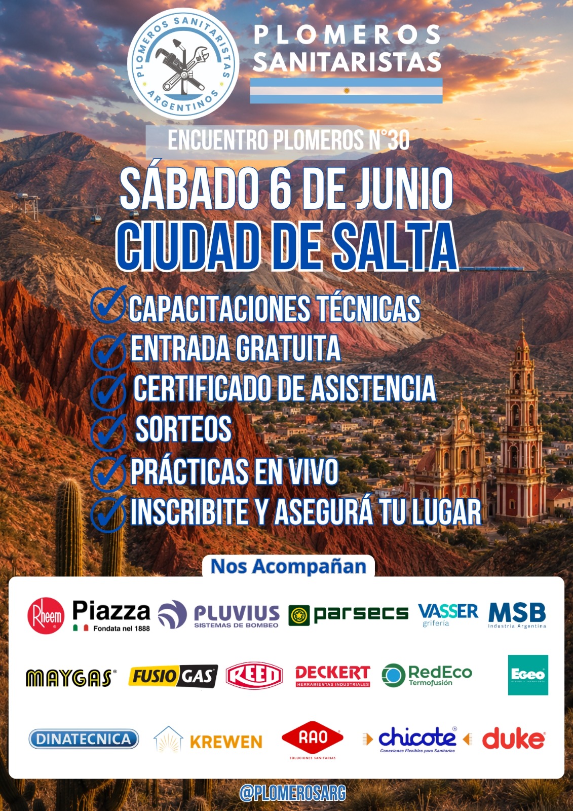 Afiche del encuentro de plomeros en Salta del 6 de junio